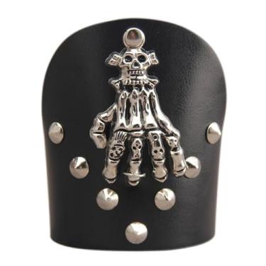 Imagem de JAOYU Pulseira de couro punk pulseira de couro gótico pulseira de rock pulseira de motociclista para homens pulseira de couro preta joias feitas à mão - presentes para meninos adolescentes, Large,