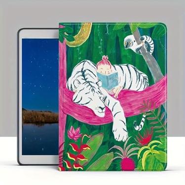 Imagem de Capa ANTER compatível com iPad de 10,2 polegadas 9ª/8ª/7ª geração, capa traseira de TPU macio, despertar/hibernar automaticamente (tigre branco)