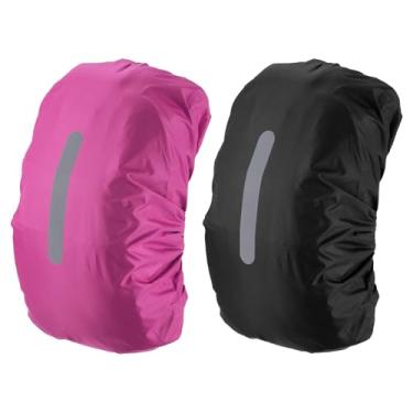 Imagem de PATIKIL Capa de chuva impermeável 30-40L, 2 peças, capa de mochila antiderrapante com alça refletiva vertical, permanece seca para caminhadas, acampamento, caça, P, preto/rosa