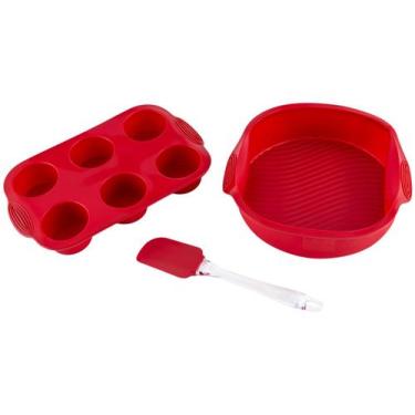 Imagem de Jogo de Formas de Silicone Brinox Glacê 3 Peças, Vermelho