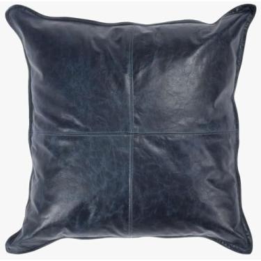 Imagem de Capa de almofada de couro genuíno para almofadas de sofá lombar - Capas de almofada grossas e macias para sofá moderno decorativo de casa de fazenda (azul anoitecer, 50,8 cm x 50,8 cm)
