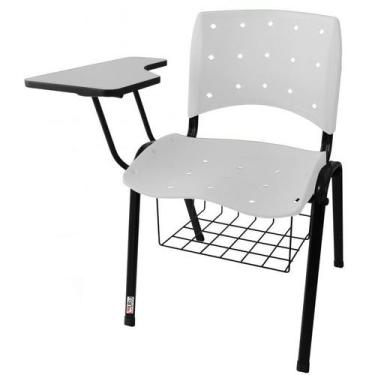Imagem de Cadeira Universitária Plástica Branca Anatômica Com Porta Livros 10 Un