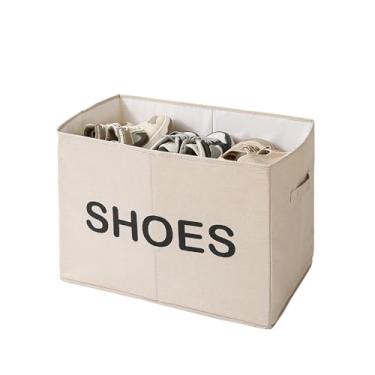 Imagem de Beveetio Organizador de sapatos grande para entrada, cesto organizador de sapatos de tecido dobrável para corredor, cesta de armazenamento que economiza espaço para tênis, sandálias, botas, salto alto