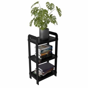 Imagem de Estante c/ 3 Prateleira Organizadora de Plástico Modular Multiuso para Cozinha e Quarto na cor preta