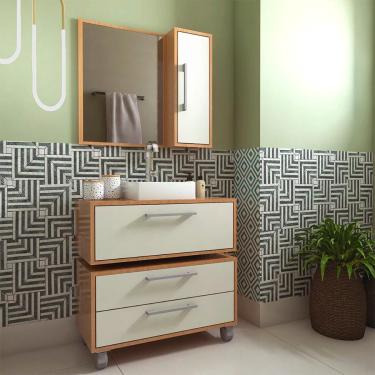 Imagem de Conjunto de Gabinete Suspenso com Cuba Branca, Gabinete de Chão e Armário de Banheiro com Espelho Alice 2 pt 2 gv Mel e Arenas