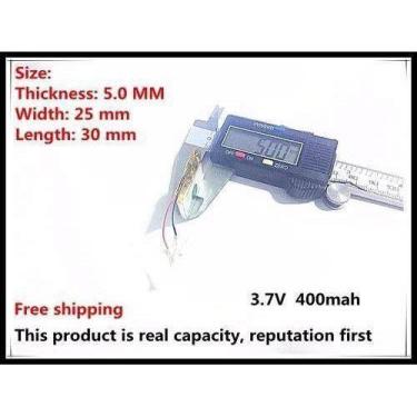 Imagem de Bateria 3,7v 400 Mah 5mm x 25mm x 30mm 2 fios - bgb