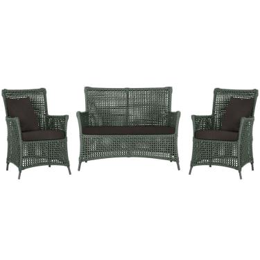 Imagem de Jogo Sofá e 2 Poltronas de Área Igapó Alumínio Pintura Preta Corda Náutica Estofado 9 Trama