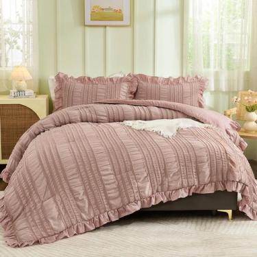 Imagem de Conjunto de edredom WONGS BEDDING Pink Ruffle Farmhouse King Size