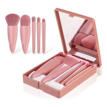 Imagem de Conjunto 5 Pincéis com Caixa e Espelho Cerdas Suaves Rosa Feminino par