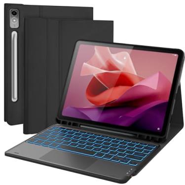 Imagem de QYiiD Capa retroiluminada com teclado touchpad para Lenovo Tab P12/Lenovo Xiaoxin Pad Pro 32.3 cm TB370FU, 7 cores retroiluminado, teclado magnético, hibernar/despertar, capa para Lenovo Tab P12 Pad