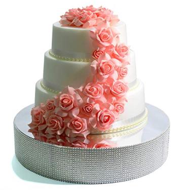 Imagem de Suporte para bolo de casamento Cakebon – Linda peça central para bolos de casamento, cupcakes e sobremesas – Forte espuma de poliestireno leve com strass falso (prata – 34,3 cm – redondo)