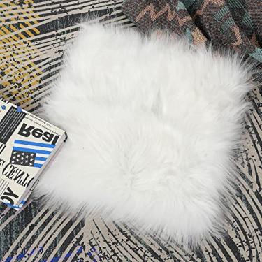 Imagem de Molain Tapete pequeno de 25 cm de pele sintética fofa, tapete de cadeira acolchoado felpudo, tapete de unhas para fotografia, sala de estar, sofá, quarto, chão (branco quadrado)
