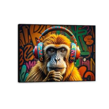 Imagem de Macaco gorila animal pintura inspiradora imagens pôsteres impressões arte pop street graffitiposter colorido banksy arte de parede para sala de estar escritório decoração de parede 90 x 70 cm