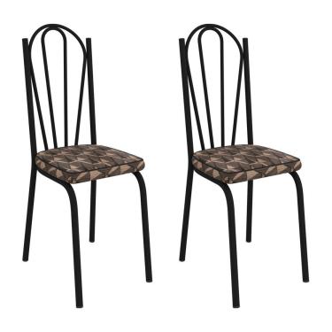 Imagem de Kit 2 Cadeiras De Cozinha Alabama Estampado Mosaico Palha Pés De Ferro Preto