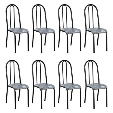 Imagem de Kit 8 Cadeiras De Cozinha Flórida Estampado Pará Cinza Pés De Ferro Preto