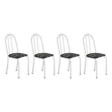 Imagem de Kit 4 Cadeiras De Cozinha Califórnia Estampado Preto Florido Pés De Ferro Branco