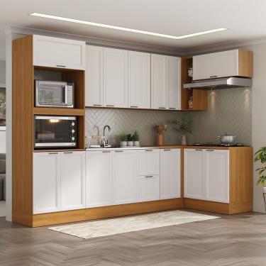 Imagem de Cozinha Compacta 7 Peças 3 Aéreos 3 Balcões 1 Paneleiro Torre Quente Soho Cabecasa Madeiramadeira Freijó-branco
