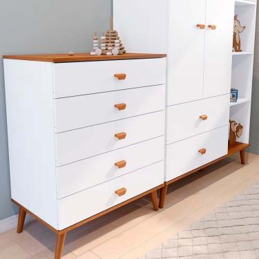 Imagem de Guarda Roupa Infantil Ternura 2 Portas, 2 Gavetas Bartira Branco Wood