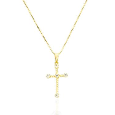 Imagem de Colar Cruz Torcida Com Pontos de Luz Banhado a Ouro