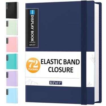 Imagem de Sooez Fichário de 72 bolsos com mangas de plástico e faixa elástica, grande capacidade de 21 x 27 cm, 144 páginas, pasta de documentos de portfólio de arte com protetores de folha transparentes para