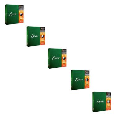 Imagem de Kit 5 Encordoamentos Baixo 5 Cordas 045 Elixir Light Long Scale Nanoweb Made In USA 14202