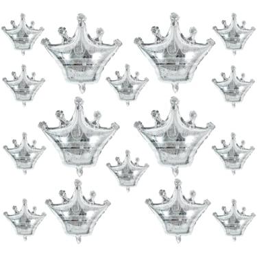 Imagem de Vuzvuv 16 balões de coroa de prata em forma de coroa de balões Mylar para aniversário, chá de bebê, casamento, decorações de aniversário de meninas (3 tamanhos mistos)