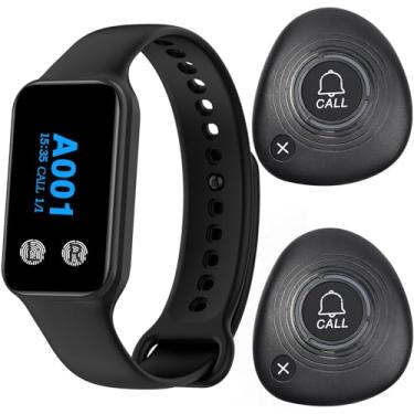 Imagem de WNKRUN Sistema de chamada sem fio para restaurante pager, com 1 relógio à prova d'água e 2 botões de chamada com chave de cancelamento