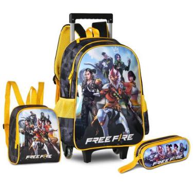 Imagem de Kit Mochila Free Fire de Rodas com Capuz Estojo e Lancheira - Clio Sty