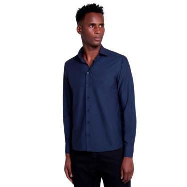 Imagem de Camisa Dudalina Masculina Slim Tricoline Lisa Azul Marinho, L/G
