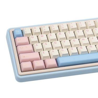 Imagem de COOMICKEY Teclas PBT, teclado personalizado fofo rosa 60 75 100%, conjunto transparente de 164 teclas de tiro duplo para interruptores Cherry Gateron MX, rosa, branco, azul