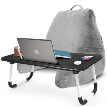Imagem de Nestl Almofada de leitura com mesa de colo portátil para laptop – Almofada de suporte de espuma viscoelástica desfiada para sentar na cama e almofadas de descanso de sofá com braços, bandeja de cama