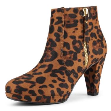 Imagem de Bota feminina Allegra K com zíper lateral e plataforma baixa, salto grosso, cano curto, Leopard, 9.5