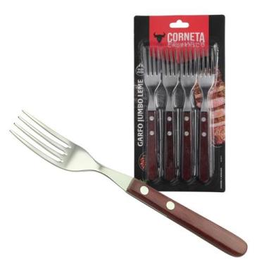 Imagem de Kit 4 Garfos Jumbo Para Churrasco De Inox Com Cabo Madeira - Corneta