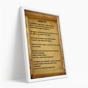 Imagem de Quadro Decorativo Salmo 23 Versículo Bíblico Fé Religioso Estilo Rústico Papel Antigo Palavra Esperança Com Moldura