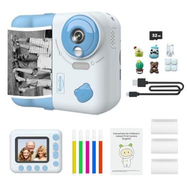 Imagem de Câmera de impressão instantânea para crianças, presentes de aniversário de Natal para meninas, meninos, 4, 5, 6, 7, 8, 9, 10, 11 e 12 anos, câmera digital HD 1080p com canetas coloridas/3 rolos de