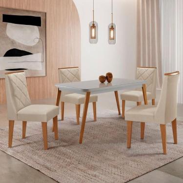 Imagem de Mesa De Jantar Copper 120cm Mdf Vidro Com 4 Cadeiras Moderna Veludo Creme /off / /serig Off