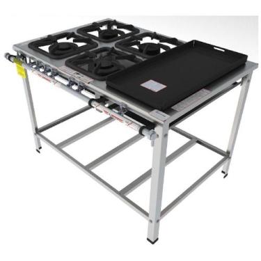 Imagem de Fogão Industrial Inox Gastromaq 4 Bocas Encosto Mista com Chapa FGI304