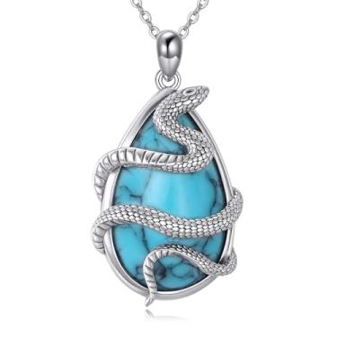 Imagem de EKJQB Colar de cobra turquesa para mulheres S925 prata esterlina pingente de gota de cobra turquesa presente para mulheres mãe e ela
