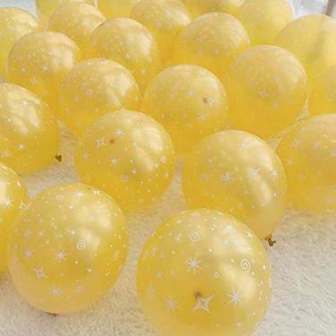 Imagem de 50 balões de festa temáticos espaciais de 30,5 cm de astronauta foguete balões de vinil impressos em estrelas, artigos de festa de aniversário (balões de estrela dourada)