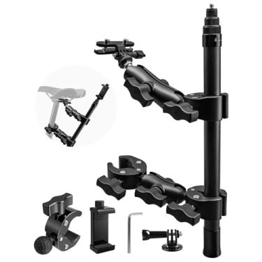 Imagem de Suporte de câmera traseira de bicicleta compatível com Insta360 GoPro, suporte de disparo de modo fixo duplo com bastão de selfie invisível de fibra de carbono de 38 a 128 cm para motocicleta