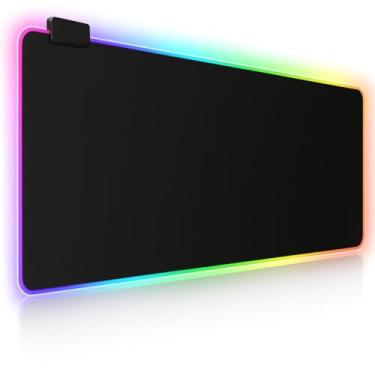 Imagem de Mouse Pad Gamer Para Jogos com RGB LED Com 14 Modos de Iluminação 80x30cm Grande Estendido Macio Superfície de Velocidade Base Antiderrapante em Borracha e Borda Costurada Escritório e Decoração Gamer