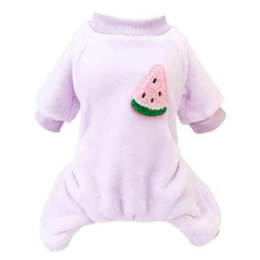 Imagem de Izefia Suéter de cachorro roupas de lã de lã inverno quente moletom 4 pernas macacão pijama fruta simples suéter para cães pequenos gato médio roxo G