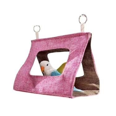 Imagem de CXYYXF Casa de ninho respirável para pendurar pássaros para o verão papagaio esconderijo barraca cama caverna aconchegante cabana de dormir rede suspensa de pássaros para periquitos (rosa, M)