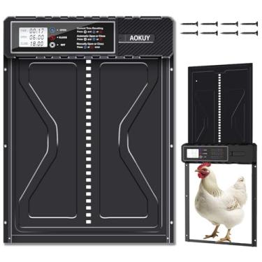 Imagem de AOKUY Porta automática de galinheiro com temporizador e sensor de luz – Abridor de porta automático de alumínio à prova de intempéries para aves, fácil instalação, à prova de predadores