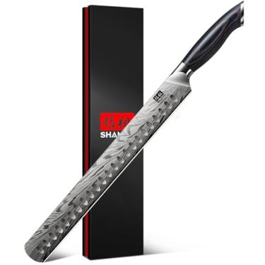 Imagem de SHAN ZU Faca de peito em aço em pó, faca de entalhe de 30 cm para corte de carne, peru e churrasco, facas de fatiar com cabo ergonômico Pakkawood, facas de carne ultra afiadas