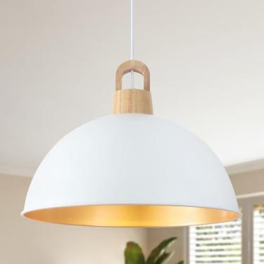 Imagem de Generies Luminária pendente branca de 45,7 cm, moderna, grande, para casa de fazenda, lustre de cúpula rústica industrial para cozinha, ilha, quinta, sala de jantar, sala de estar