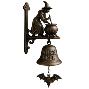 Imagem de Sino de jantar ao ar livre, sinos de bruxa para porta vintage de Halloween com bruxa voadora na vassoura para proteção da casa, sinos pendurados para varanda, portão de jardim, decoração de bruxaria