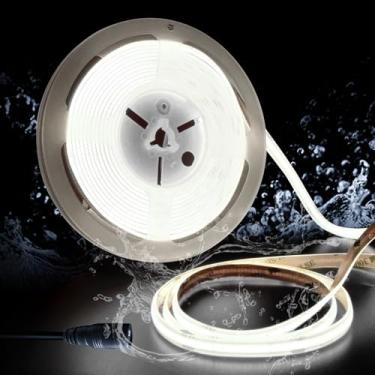 Imagem de Pandery Tiras de luzes LED COB, faixa de LED externa DC24V, branco frio 6000K, 320LEDs/M, 8 mm de largura, 5 m/5 m, CRI90+ IP65 tiras de luz à prova d'água para decoração de banheiro, piscina