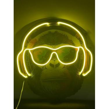Imagem de Quadro Decorativo Neon Macaco de Fone Para Quarto, Sala 45CM