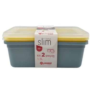 Imagem de Kit de Potes 2 Unidades Com Divisórias Amarelo Azul 1,1L - Jaguar